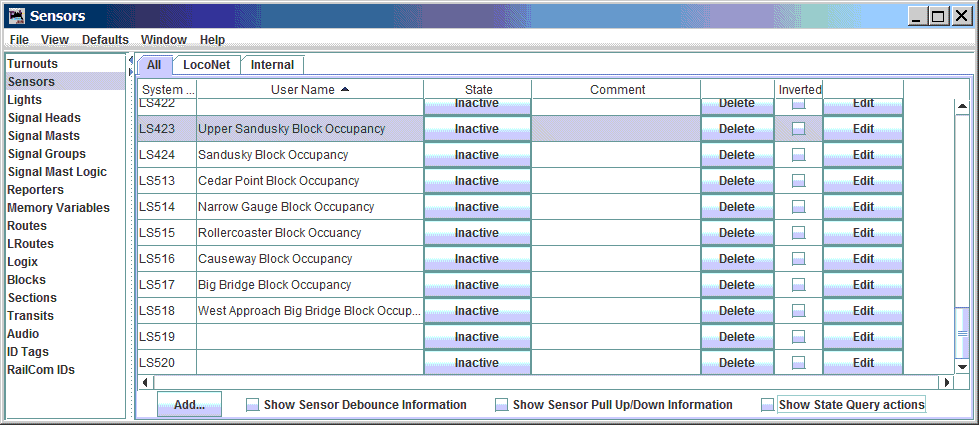 An image showing a screen-capture of a sample Sensor Table