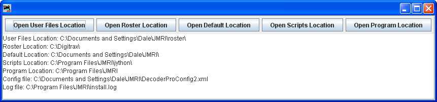 JMRI Program File Locations pane