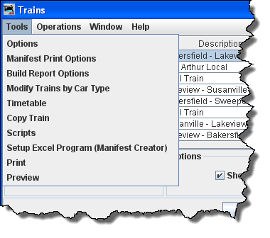 trains, menu