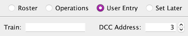 Trains from User, Train name and DCC Address.