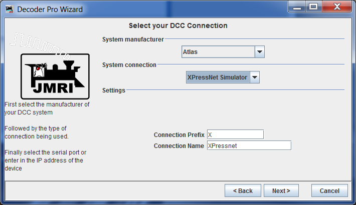 JMRI Start Wizard Choose Interface