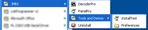 JMRI Start menu